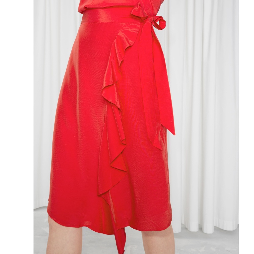 ❤️ Cherry Red midi boho Ruffle Wrap Bow Tie Skirt